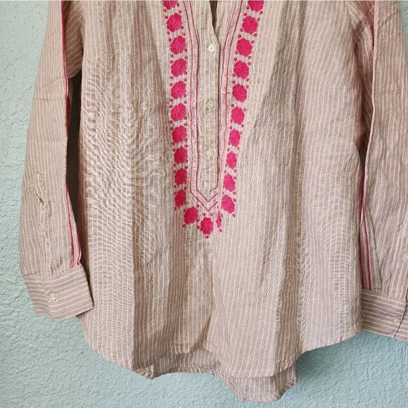 J crew linen embroidery rollup long sleeve  tunic blouse - Picture 2 of 12